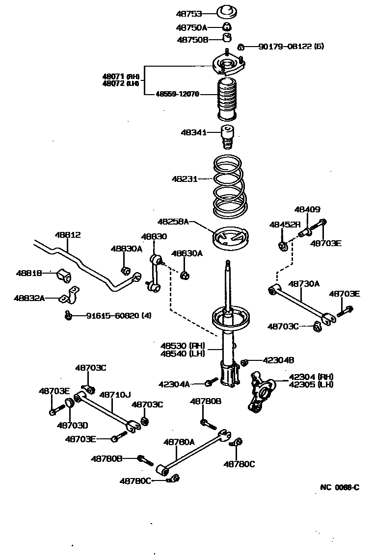 Toyota COROLLA Rear Spring & Shock Absorber EPC diagram — NC0068C