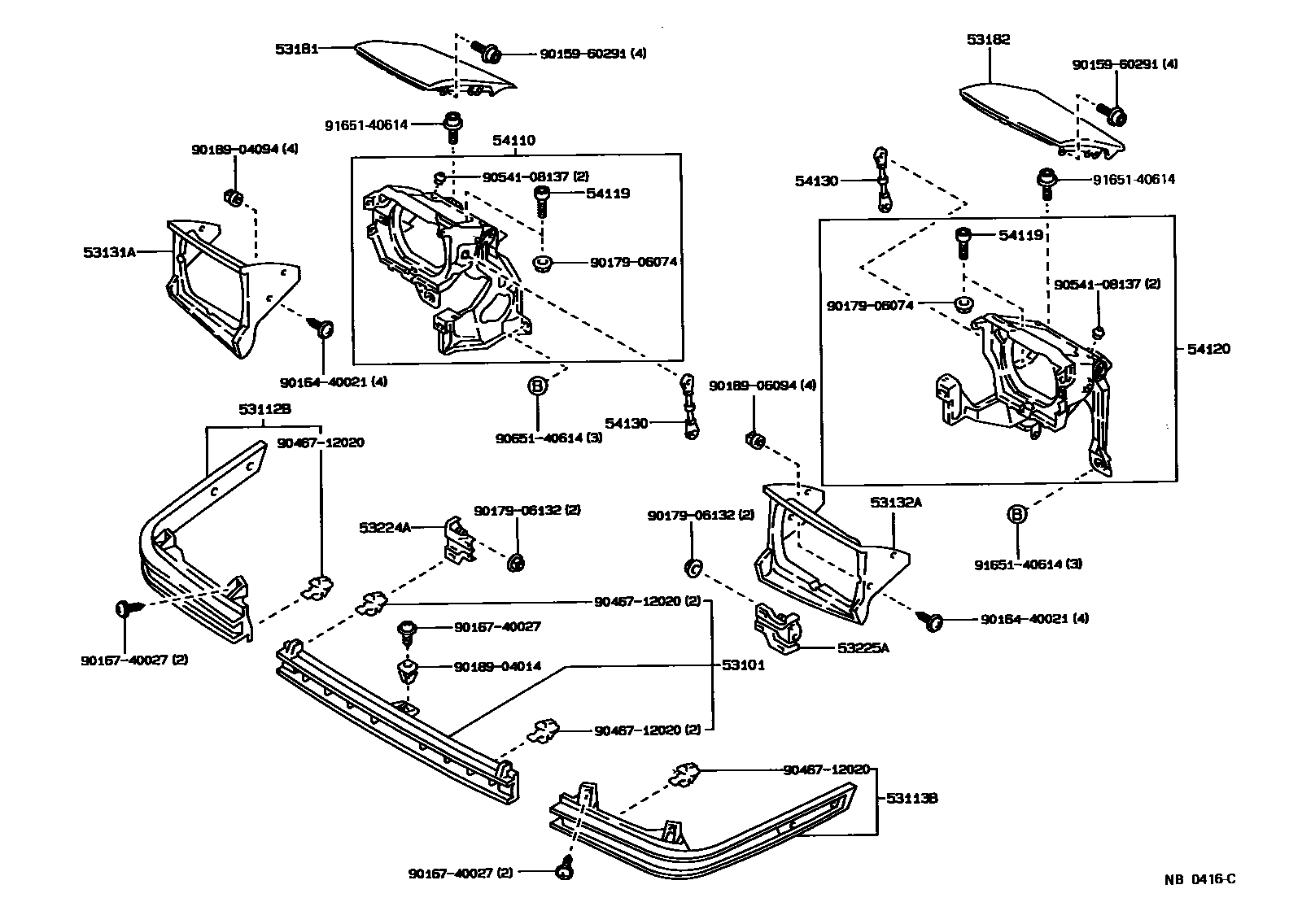 Toyota COROLLA radiator grille EPC diagram — NB0416C