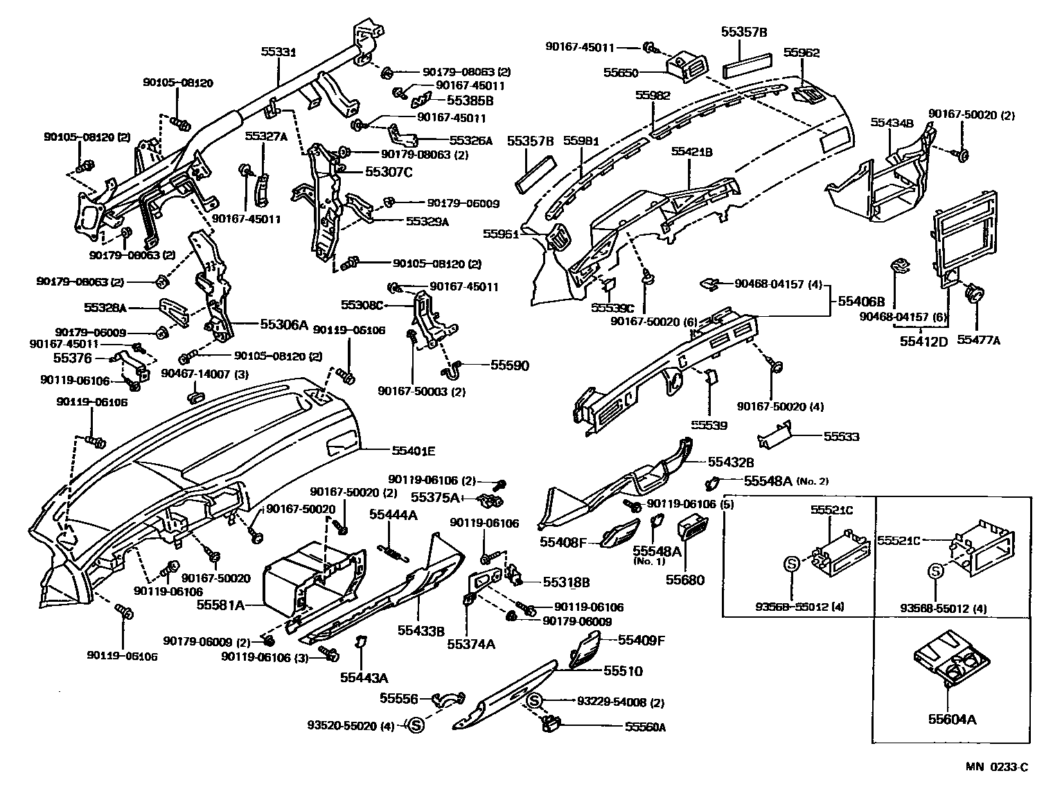 Toyota COROLLA 仪表板和手套箱 EPC diagram — MN0233C