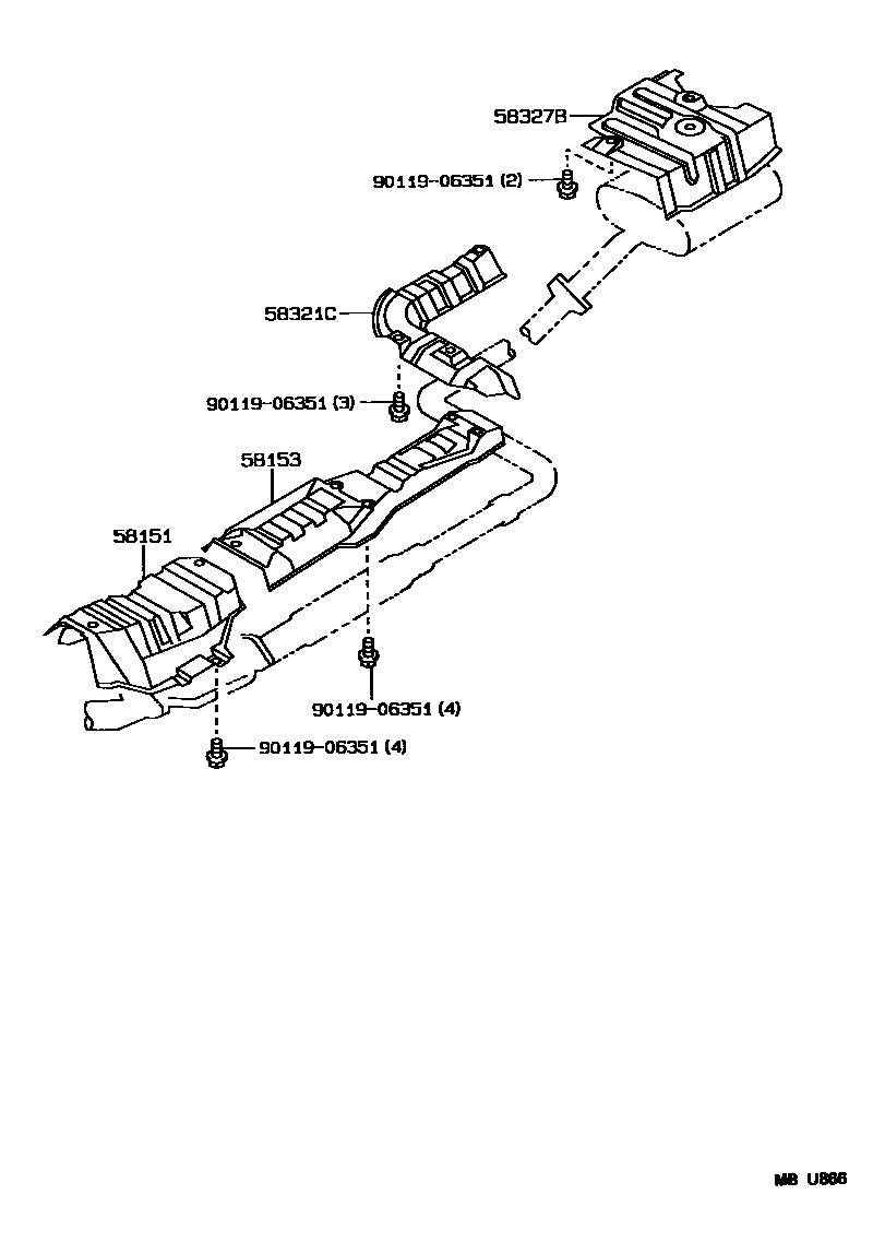 Toyota COROLLA 地板隔热垫 EPC diagram — MBU866