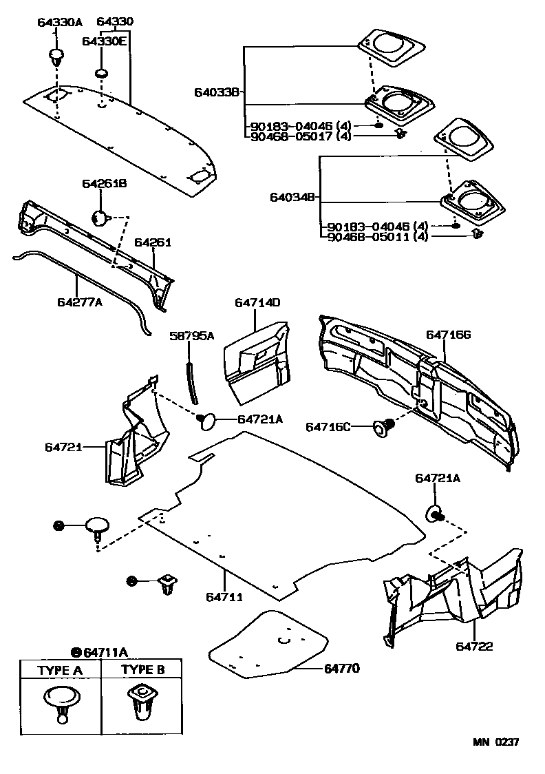 Toyota COROLLA 杂物箱板和行李箱垫 EPC diagram — MN0237