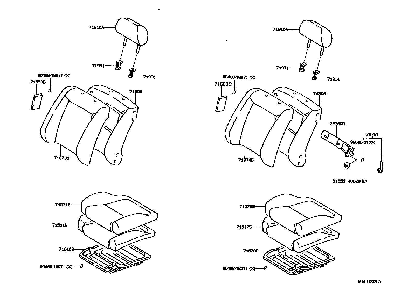 Toyota COROLLA 前排座椅和座椅滑轨 EPC diagram — MN0238A