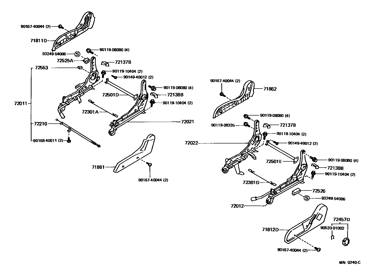 Toyota COROLLA 前排座椅和座椅滑轨 EPC diagram — MN0240C