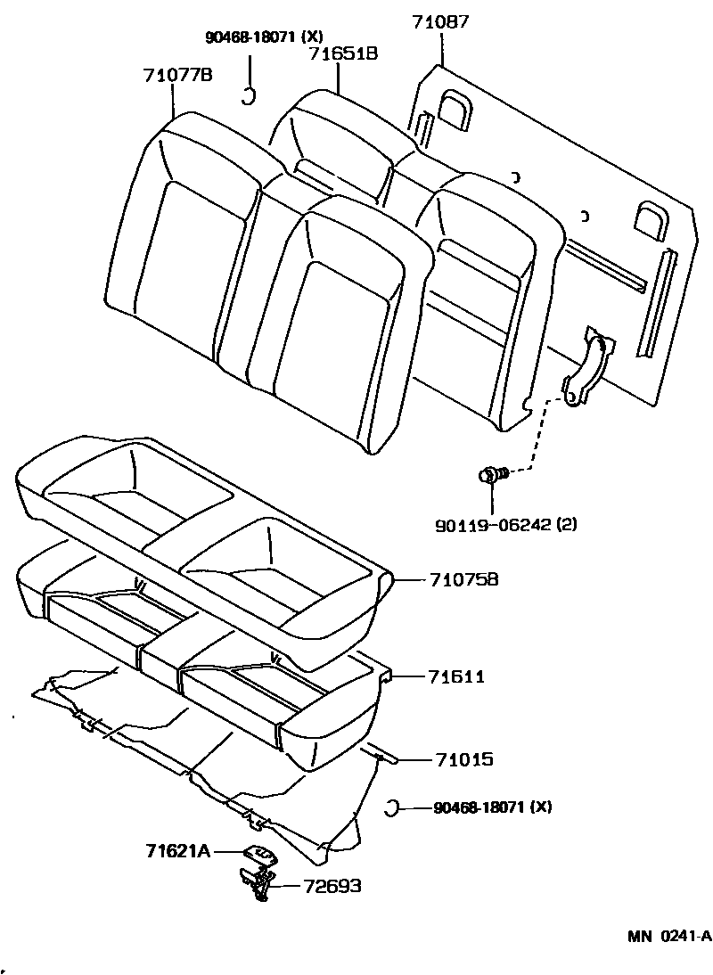Toyota COROLLA 后排座椅和座椅滑轨 EPC diagram — MN0241A