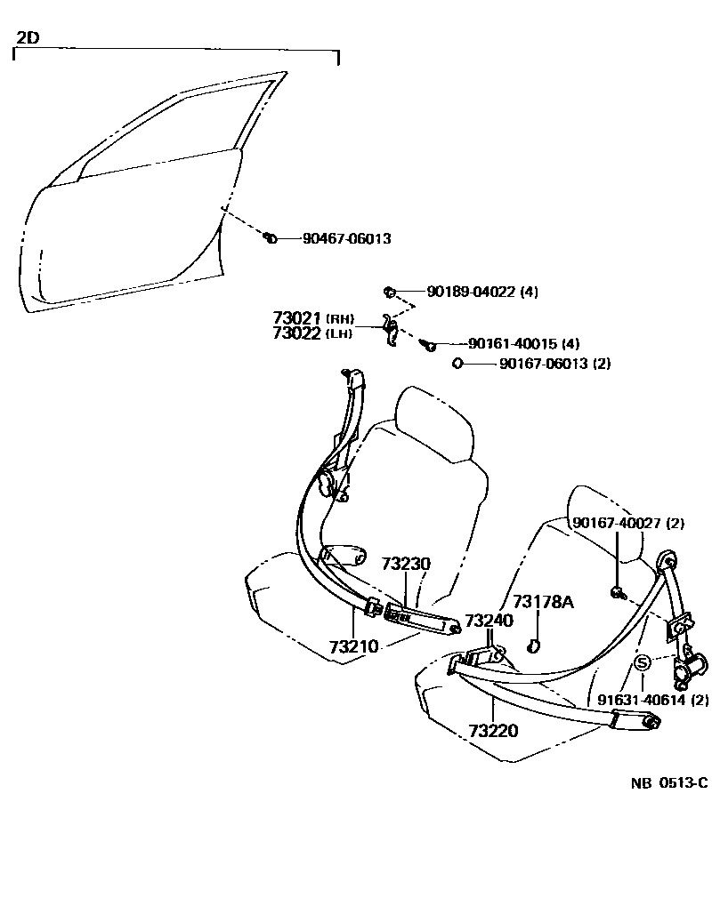 Toyota COROLLA 安全带和儿童保护座椅 EPC diagram — NB0513C