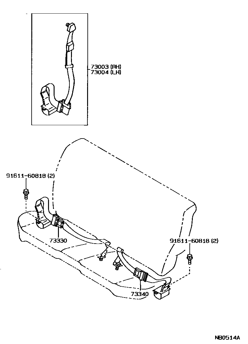 Toyota COROLLA 安全带和儿童保护座椅 EPC diagram — NB0514A
