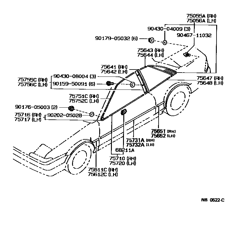 Toyota COROLLA 侧防护条 EPC diagram — NB0522C