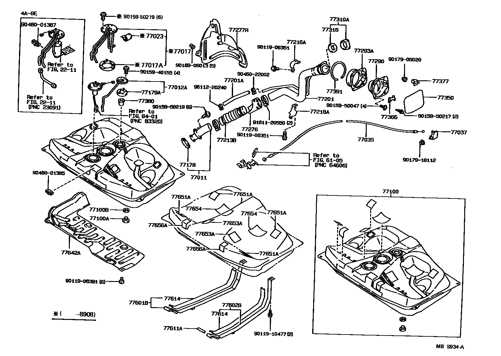 Toyota COROLLA 燃油箱和燃油管 EPC diagram — MBS934A