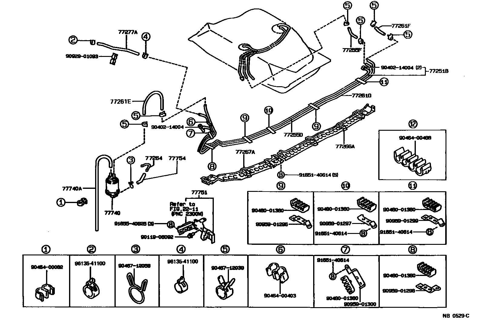 Toyota COROLLA 燃油箱和燃油管 EPC diagram — NB0529C