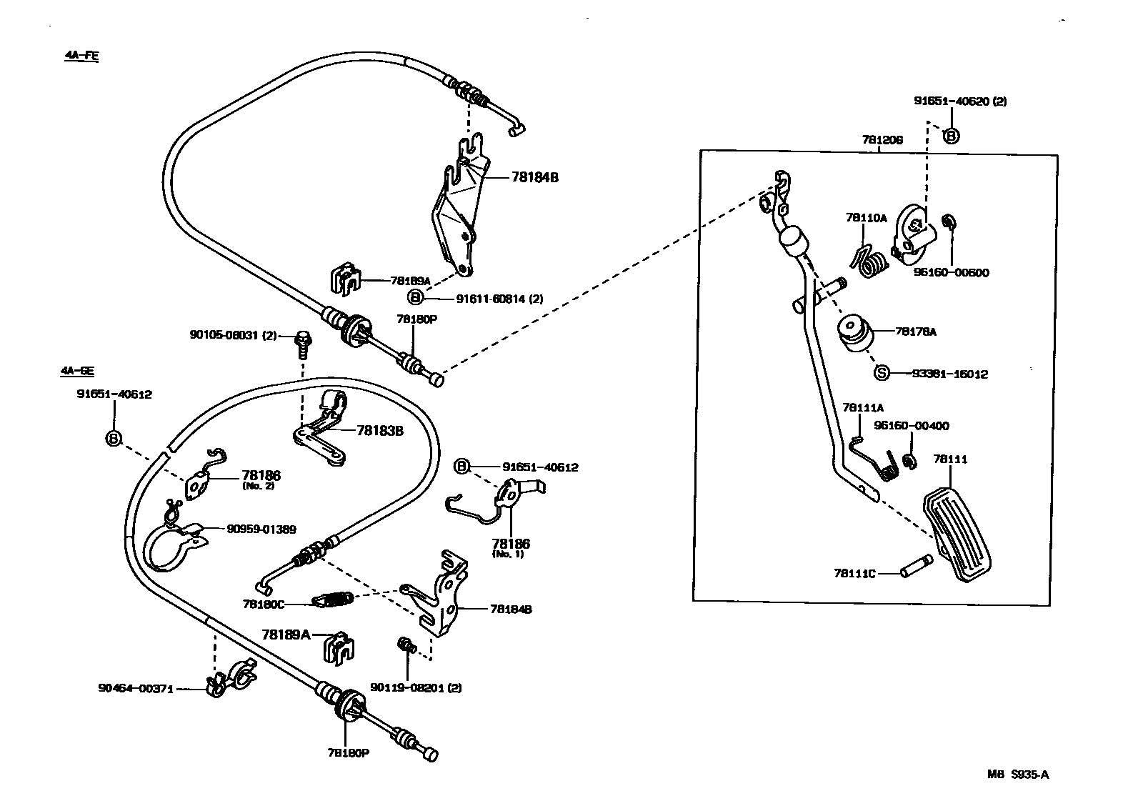 Toyota COROLLA accelerator pedal connecting rod EPC diagram — MBS935A