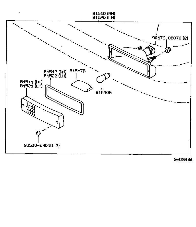 Toyota COROLLA 前转向灯 EPC diagram — NE0364A