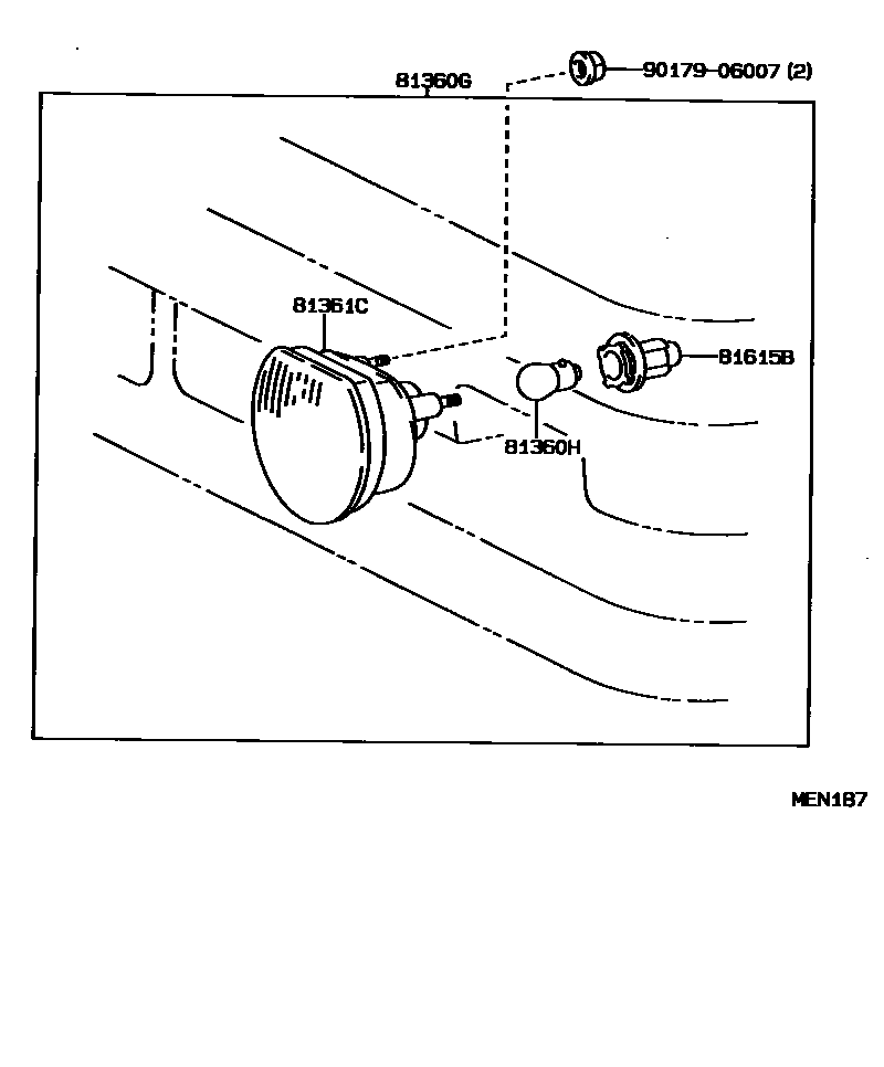 Toyota COROLLA 聚光灯 EPC diagram — MEN187