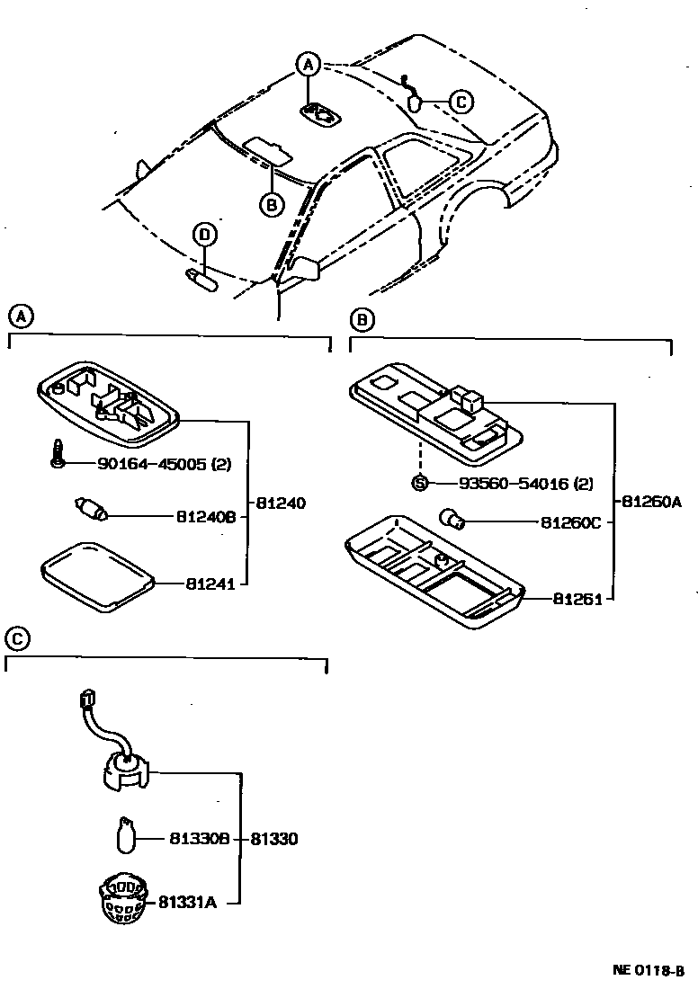 Toyota COROLLA 车内灯 EPC diagram — NE0118B