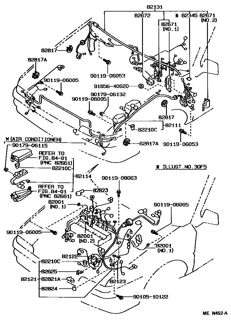 Toyota COROLLA 线束和卡夹 EPC diagram — MEN452A