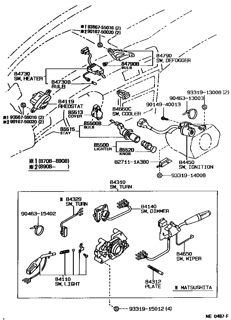 Toyota COROLLA 开关和继电器和ECU EPC diagram — NE0487F