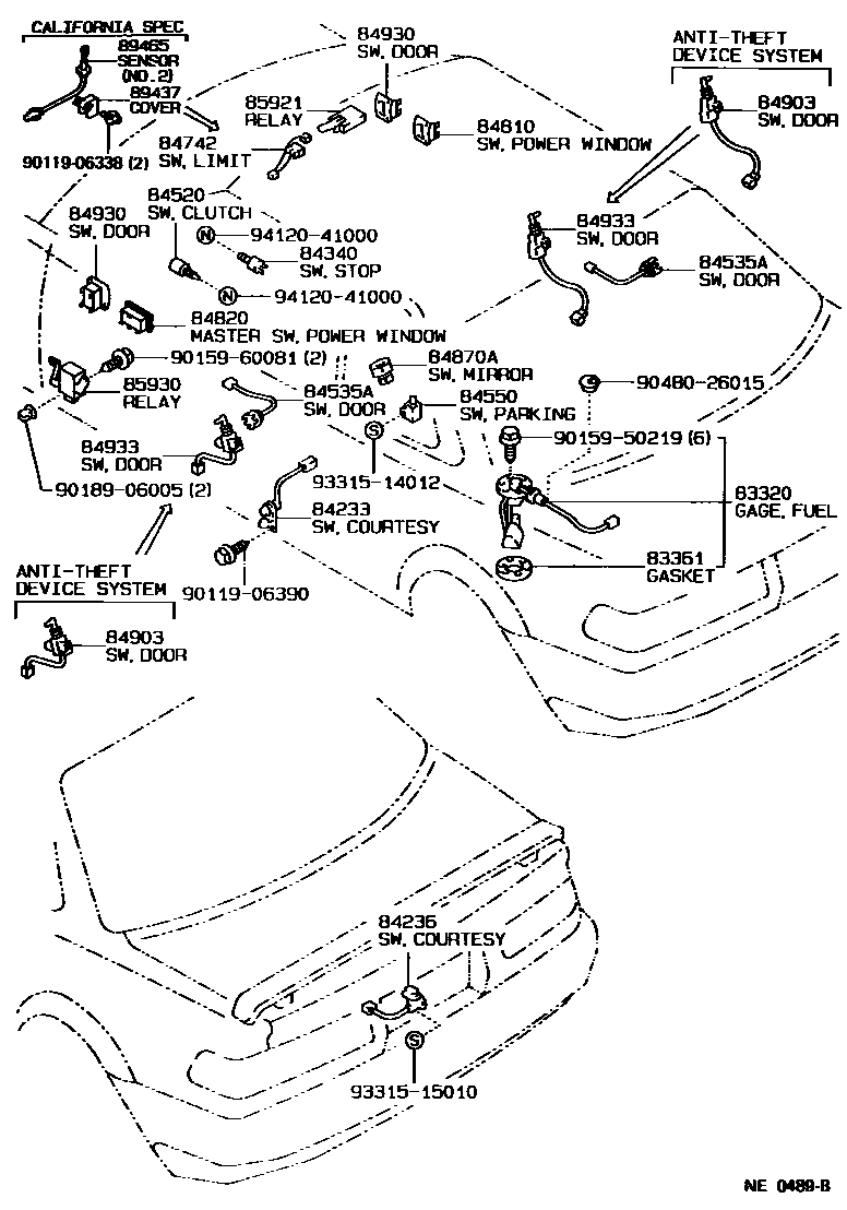 Toyota COROLLA 开关和继电器和ECU EPC diagram — NE0489B