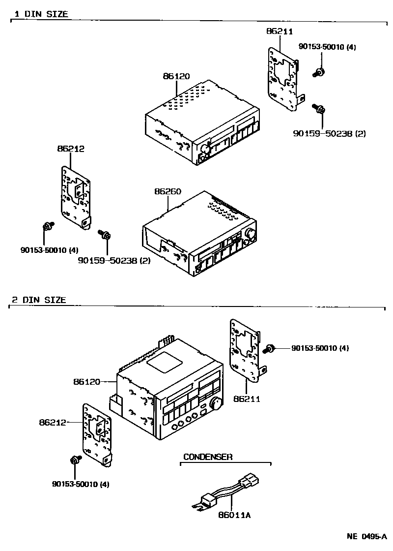Toyota COROLLA 收音机、放大器和冷凝器 EPC diagram — NE0495A
