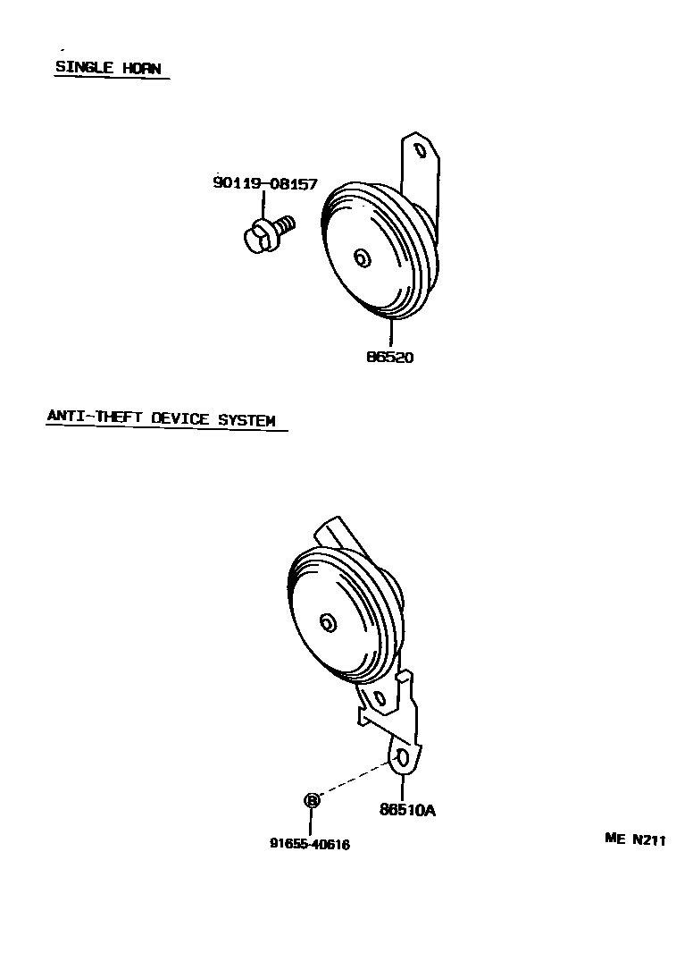Toyota COROLLA 喇叭 EPC diagram — MEN211