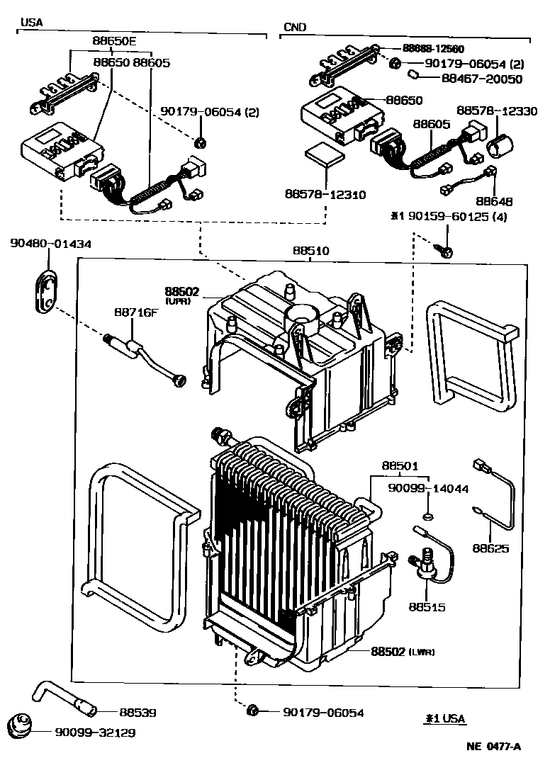 Toyota COROLLA 暖风和空调系统 - 冷却器组件 EPC diagram — NE0477A