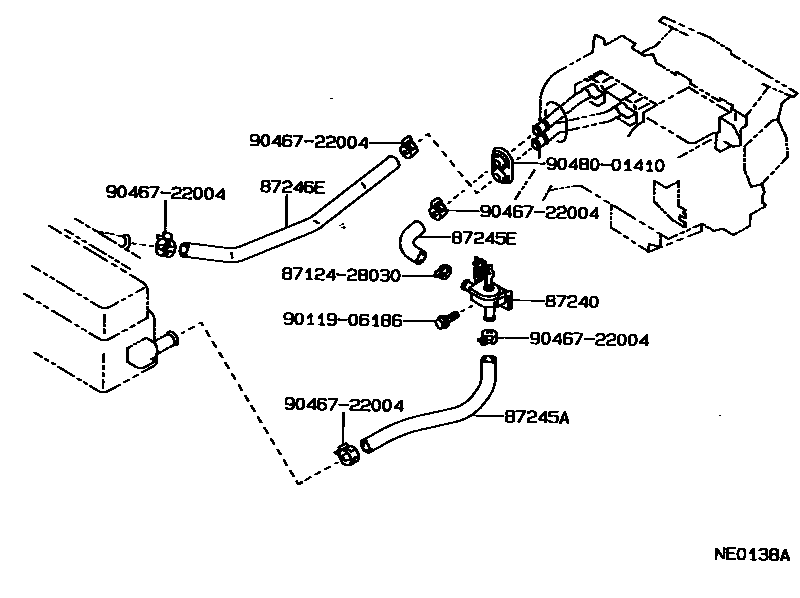Toyota COROLLA 暖风和空调系统 - 水管 EPC diagram — NE0138A