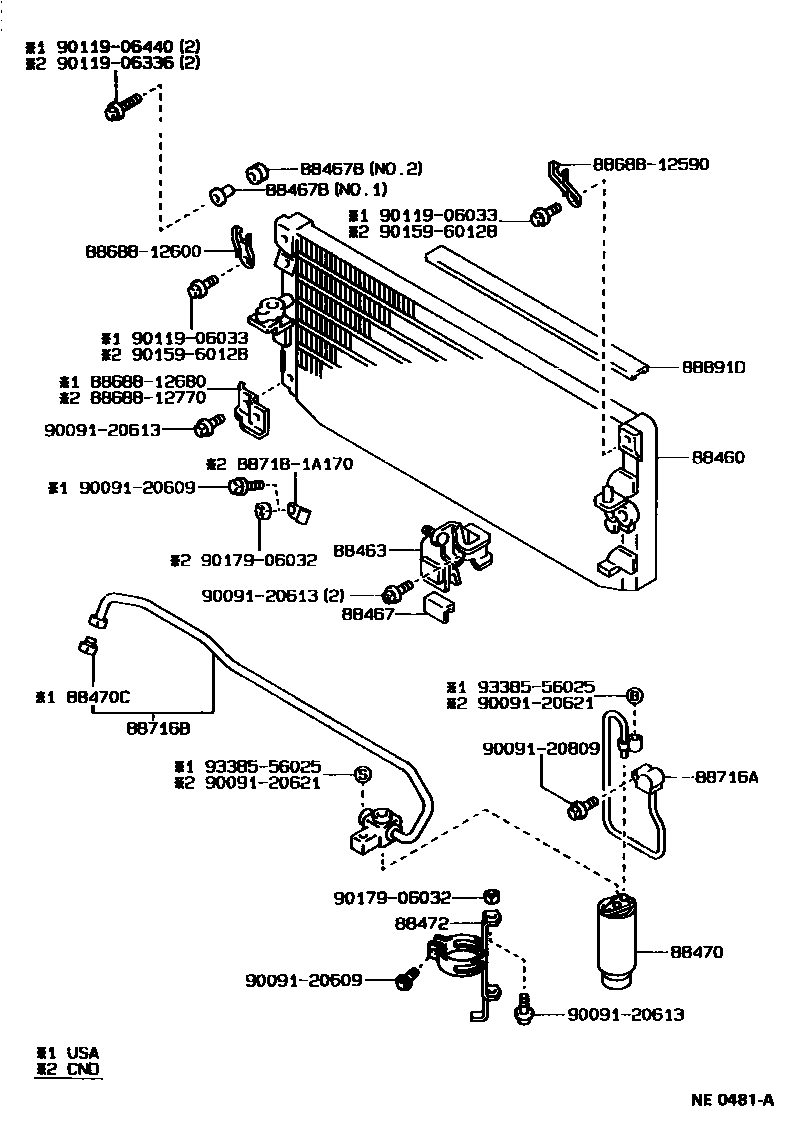 Toyota COROLLA Heating & Air Conditioning - Cooler Piping EPC diagram — NE0481A