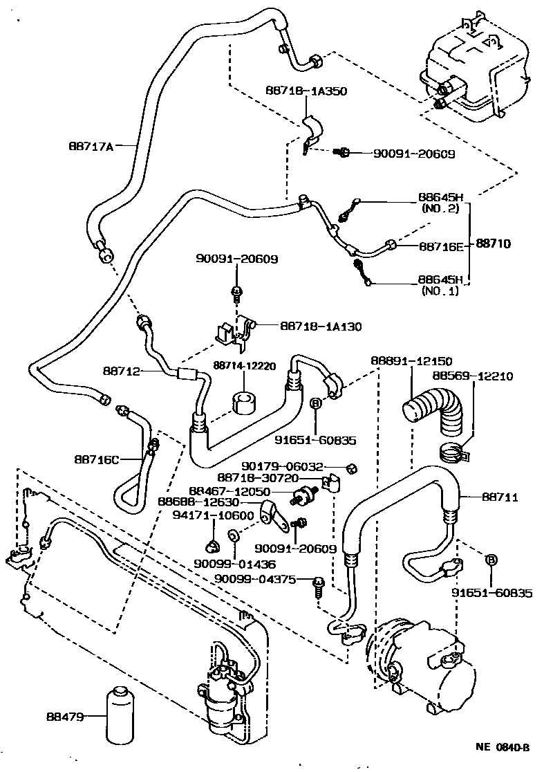 Toyota COROLLA Heating & Air Conditioning - Cooler Piping EPC diagram — NE0840B