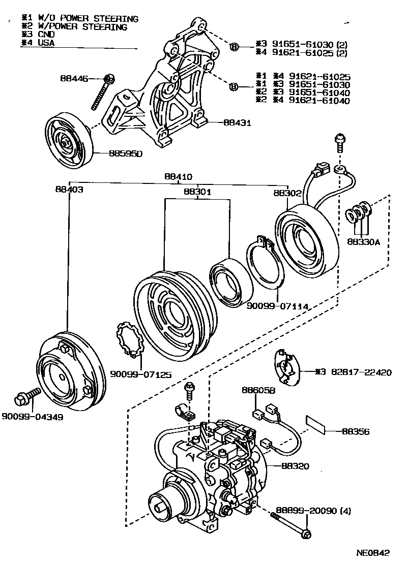 Toyota COROLLA Heating & Air Conditioning - Compressor EPC diagram — NE0842