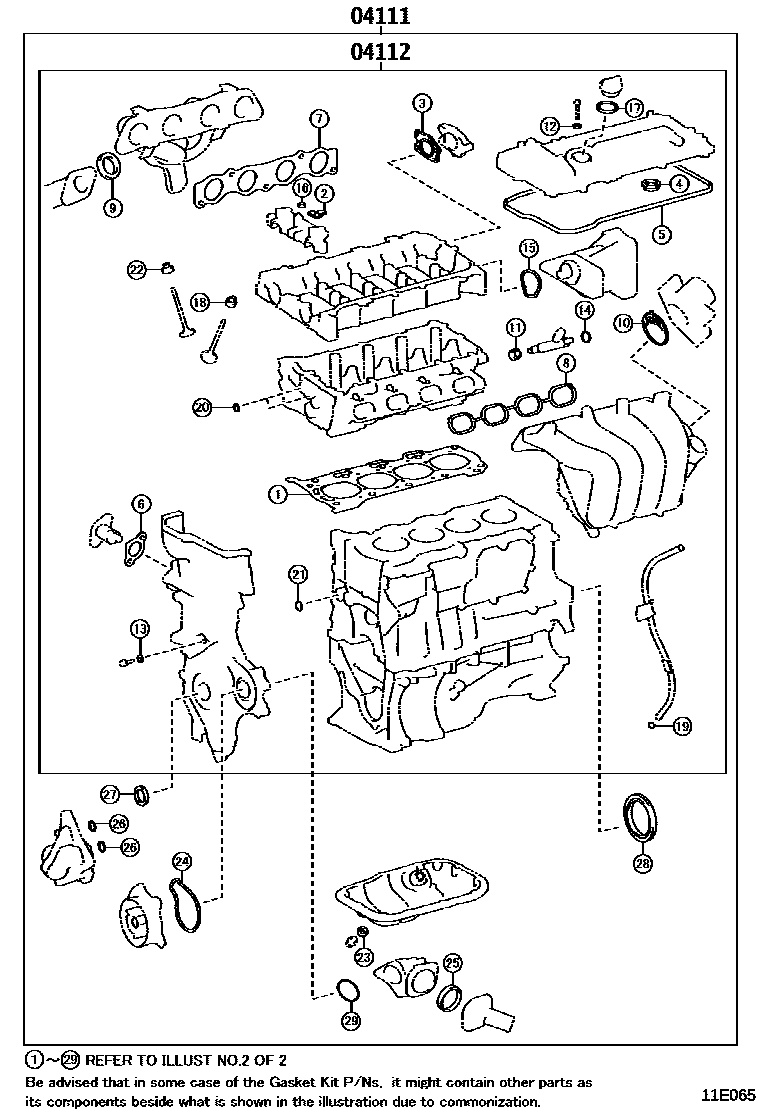 Toyota COROLLA Engine Overhaul Gasket Kit EPC diagram — 11E065