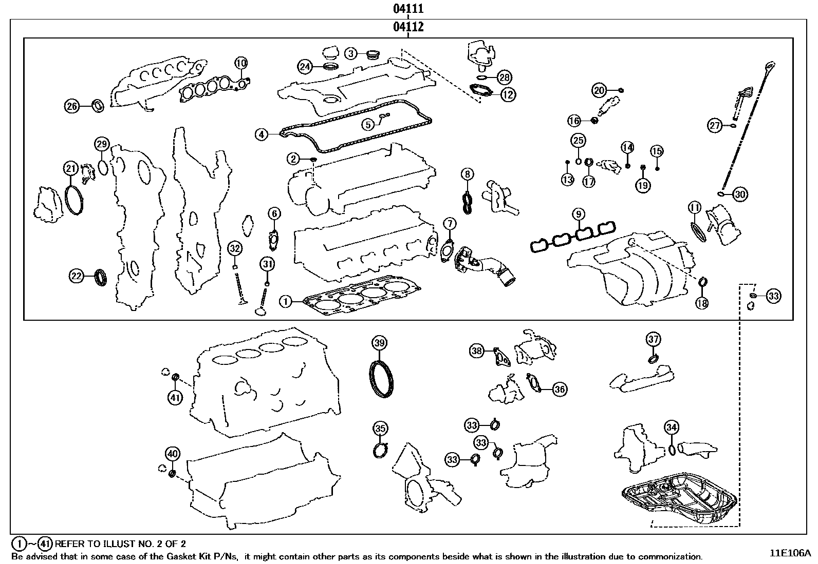 Toyota COROLLA Engine Overhaul Gasket Kit EPC diagram — 11E106A