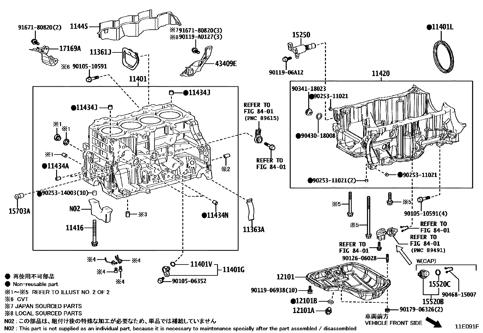 Toyota COROLLA Cylinder Block EPC diagram — 11E091F
