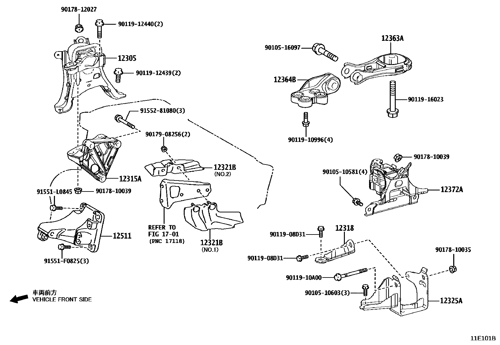 Toyota COROLLA Engine Mounting EPC diagram — 11E101B