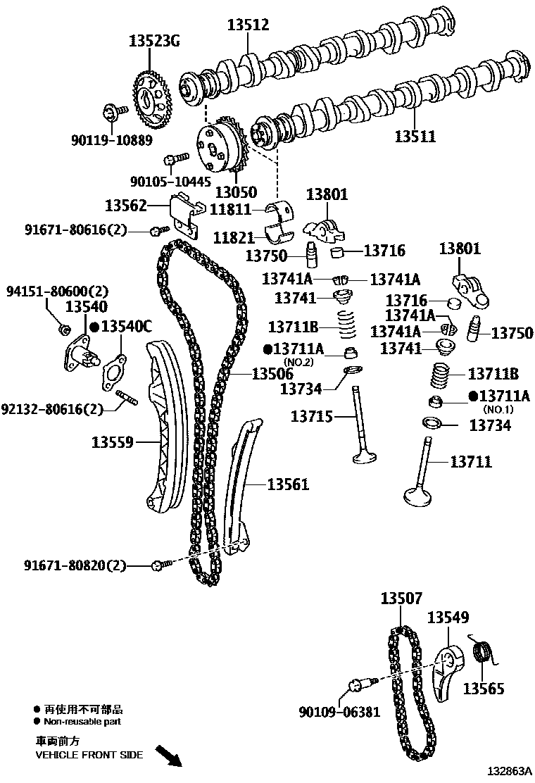 Toyota COROLLA Camshaft & Valve EPC diagram — 132863A