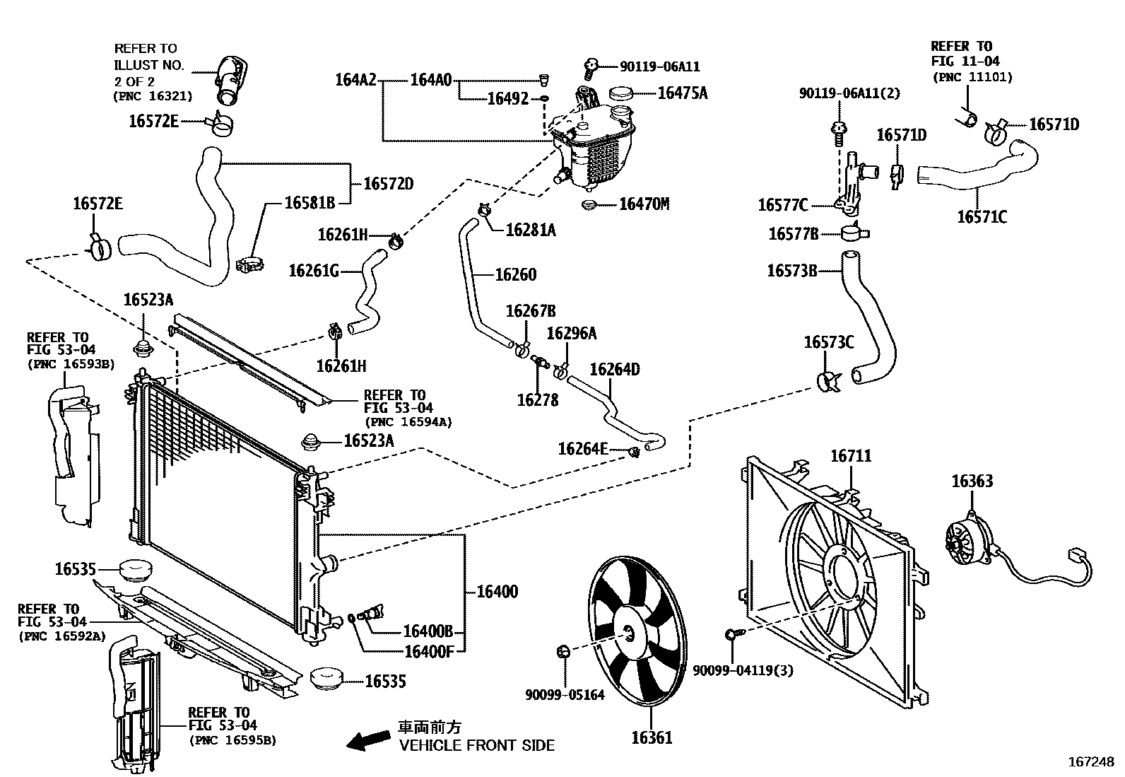 Toyota COROLLA RADIATOR & WATER OUTLET EPC diagram — 167248