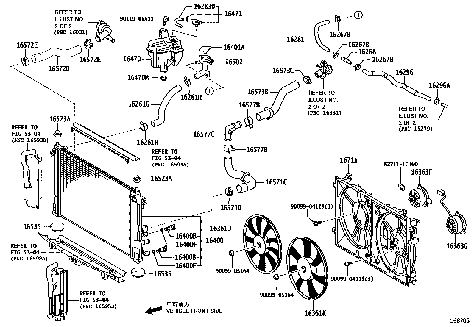 Toyota COROLLA RADIATOR & WATER OUTLET EPC diagram — 168705
