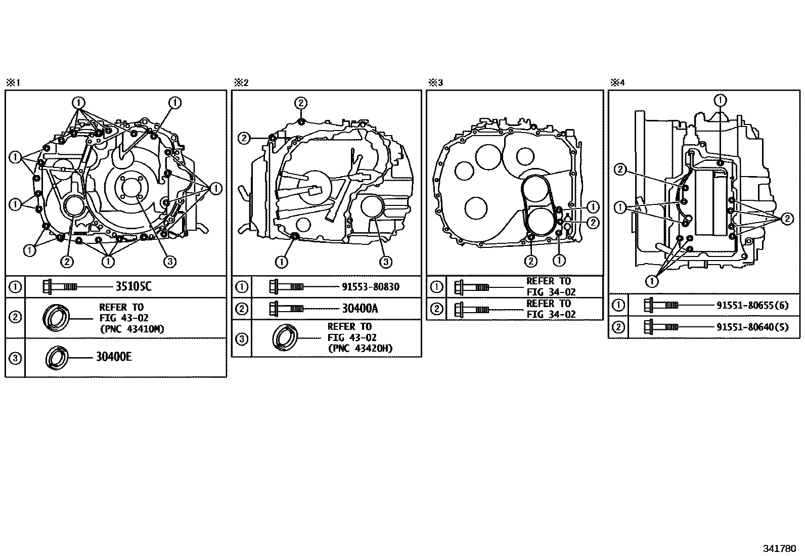 Toyota COROLLA 传动桥总成(CVT) EPC diagram — 341780
