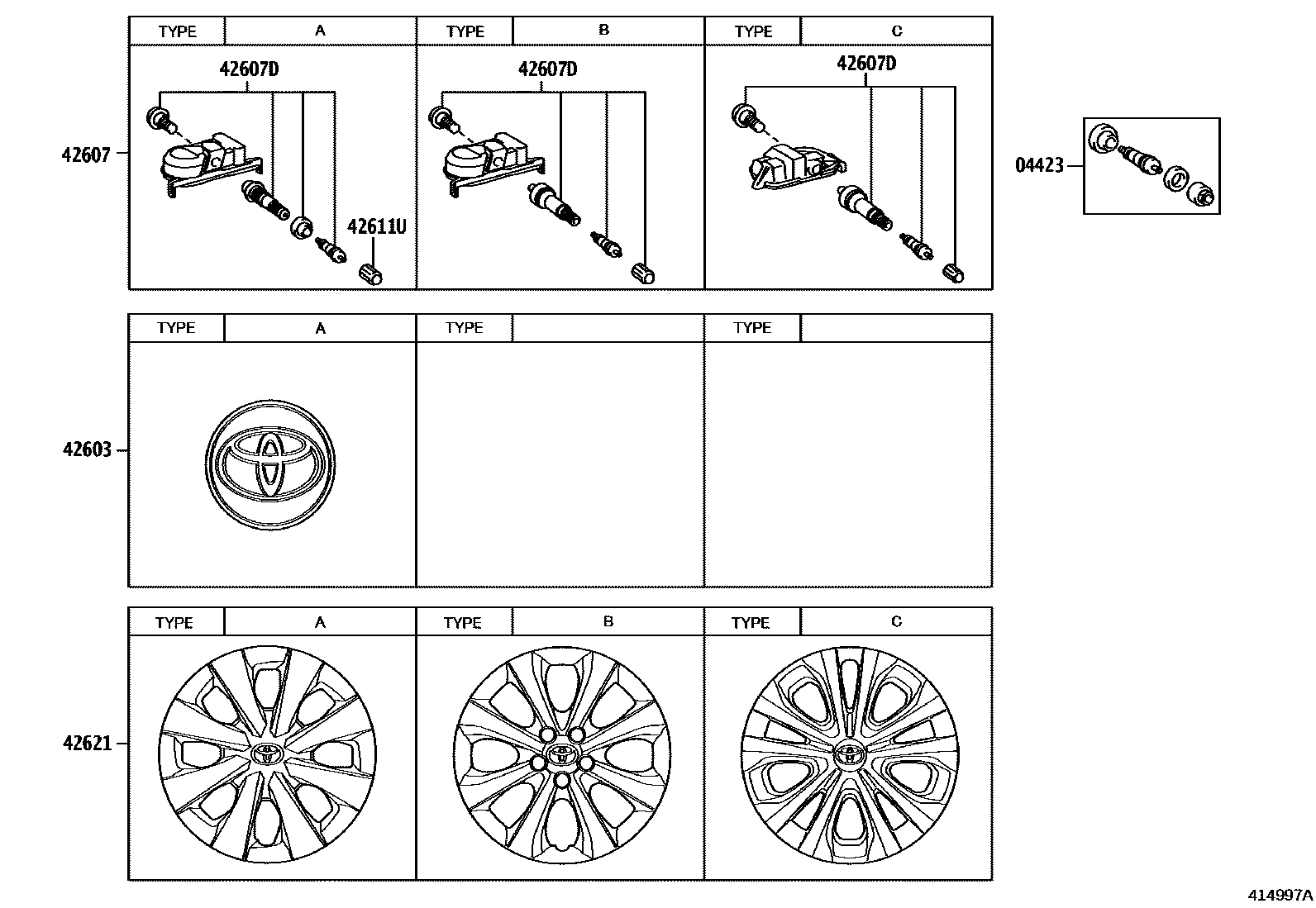 Toyota COROLLA 车轮和车轮盖 EPC diagram — 414997A