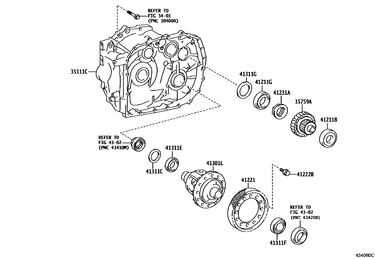 Toyota COROLLA 前桥壳和差速器 EPC diagram — 434080C