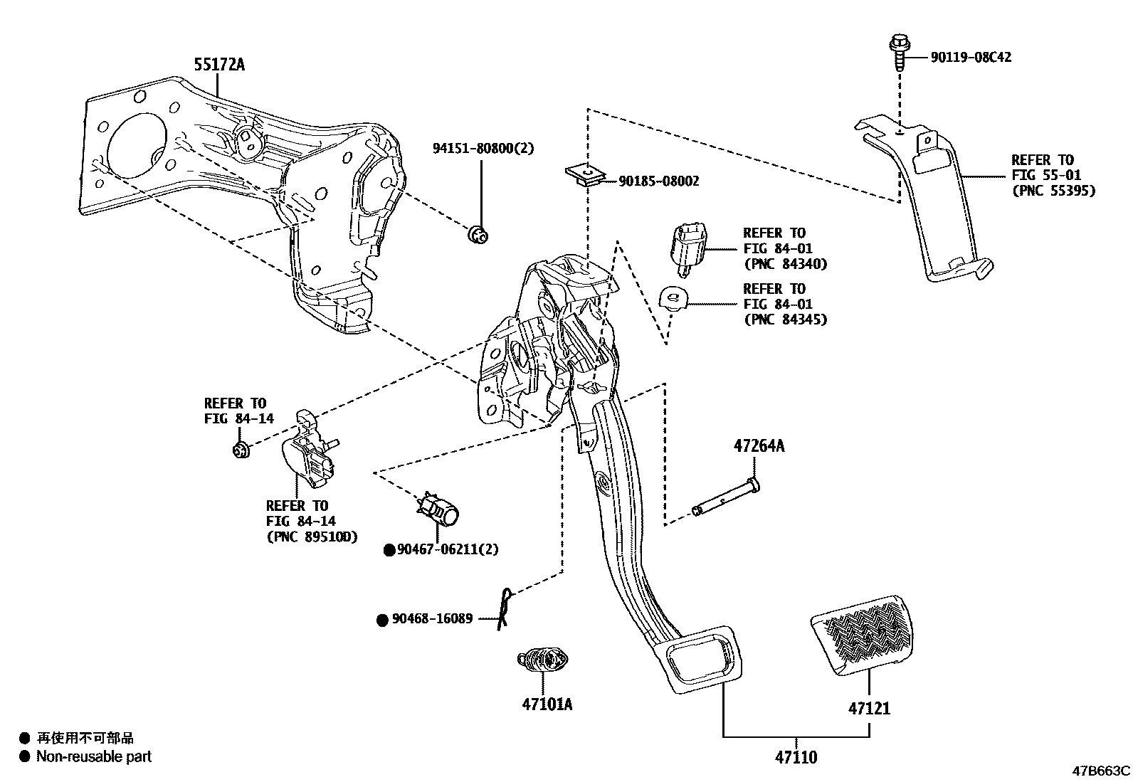Toyota COROLLA Brake Pedal & Bracket EPC diagram — 47B663C