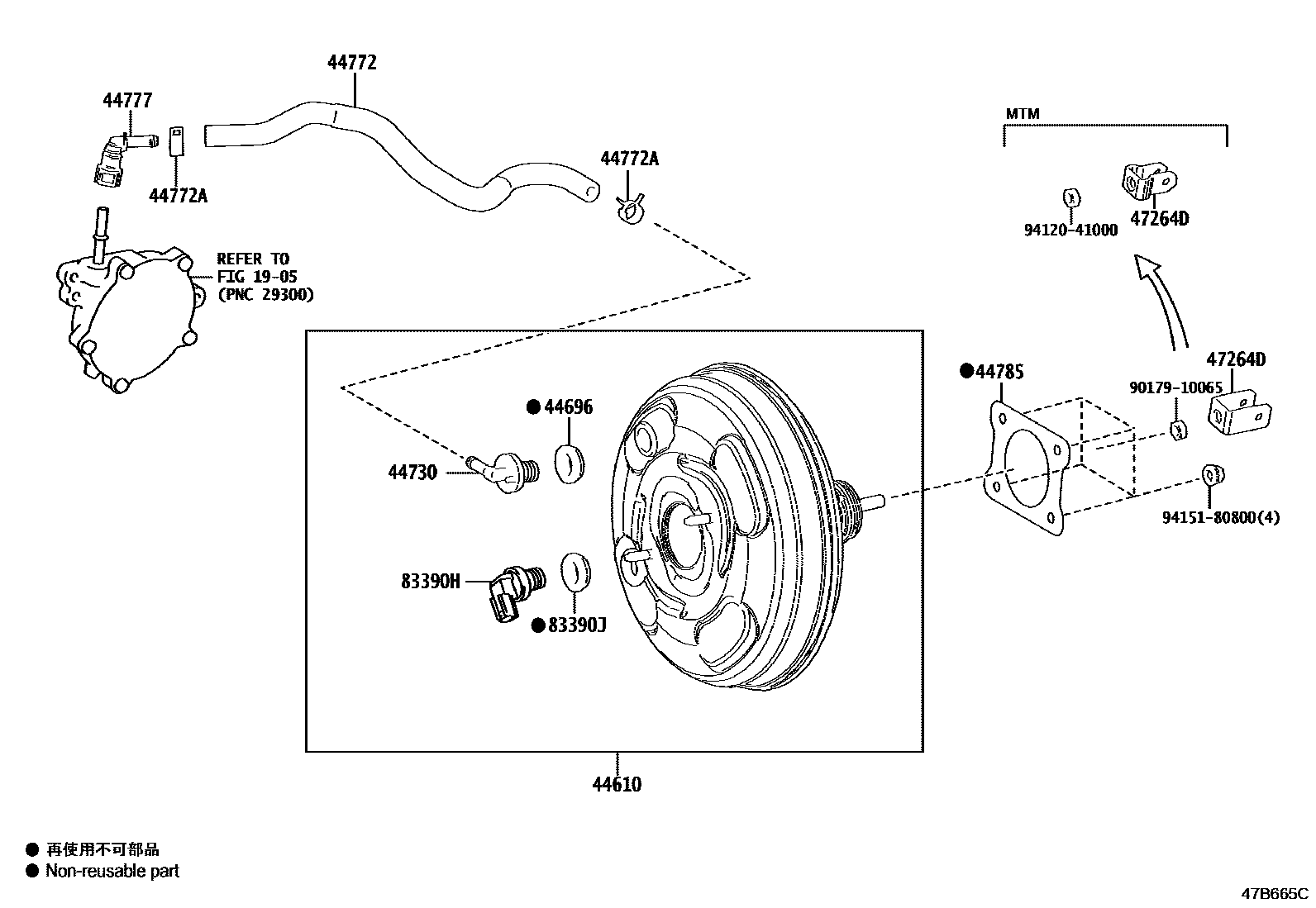 Toyota COROLLA 制动助力器和真空管 EPC diagram — 47B665C
