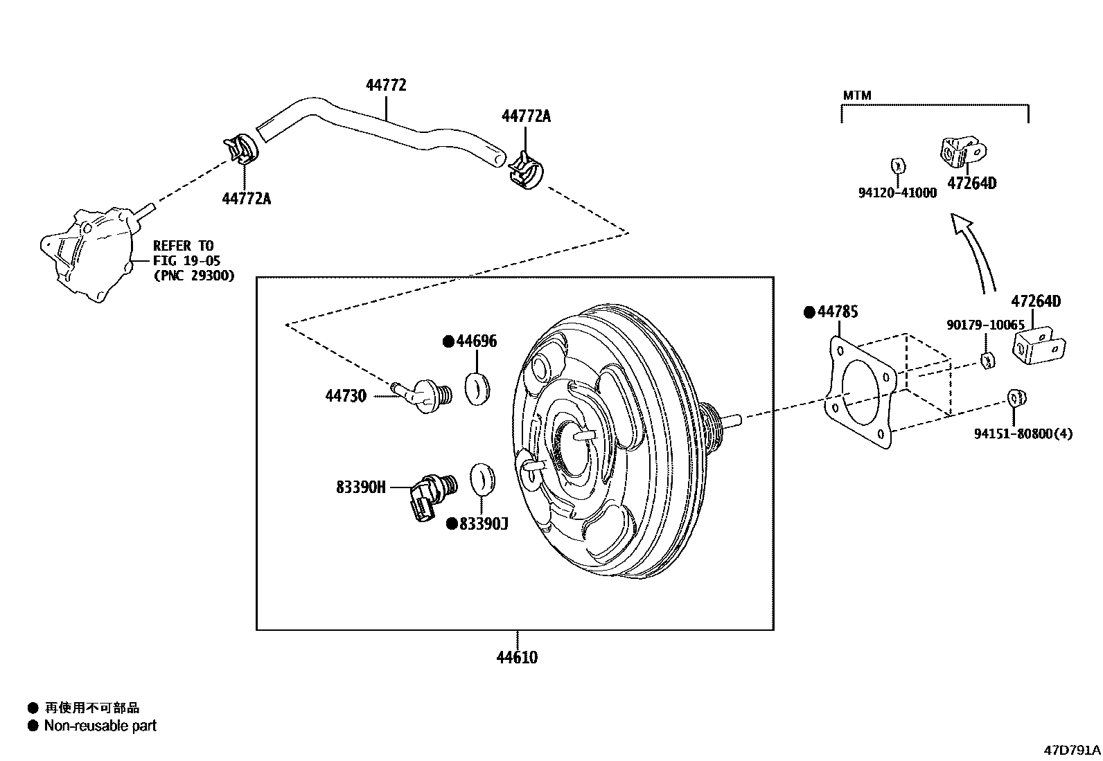 Toyota COROLLA 制动助力器和真空管 EPC diagram — 47D791A