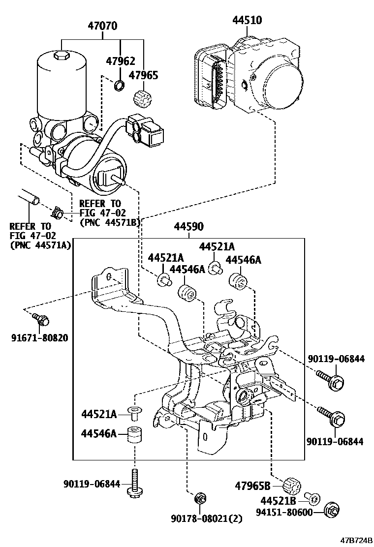 Toyota COROLLA 制动配管和卡箍 EPC diagram — 47B724B