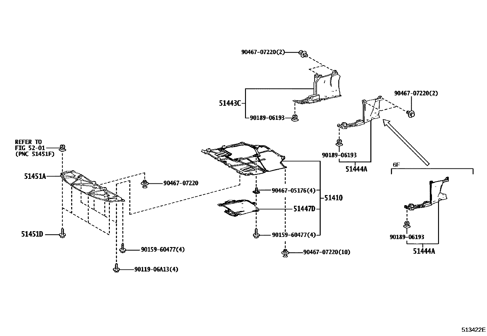 Toyota COROLLA 悬架横梁和发动机底罩 EPC diagram — 513422E