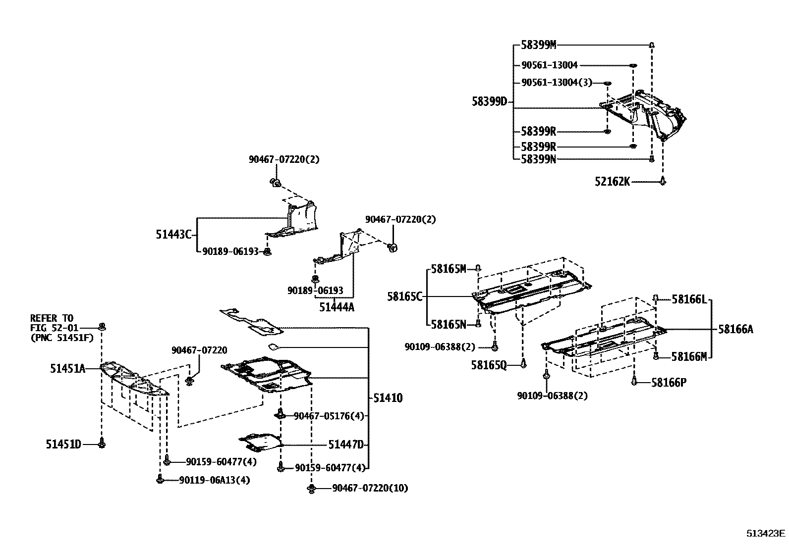 Toyota COROLLA 悬架横梁和发动机底罩 EPC diagram — 513423E