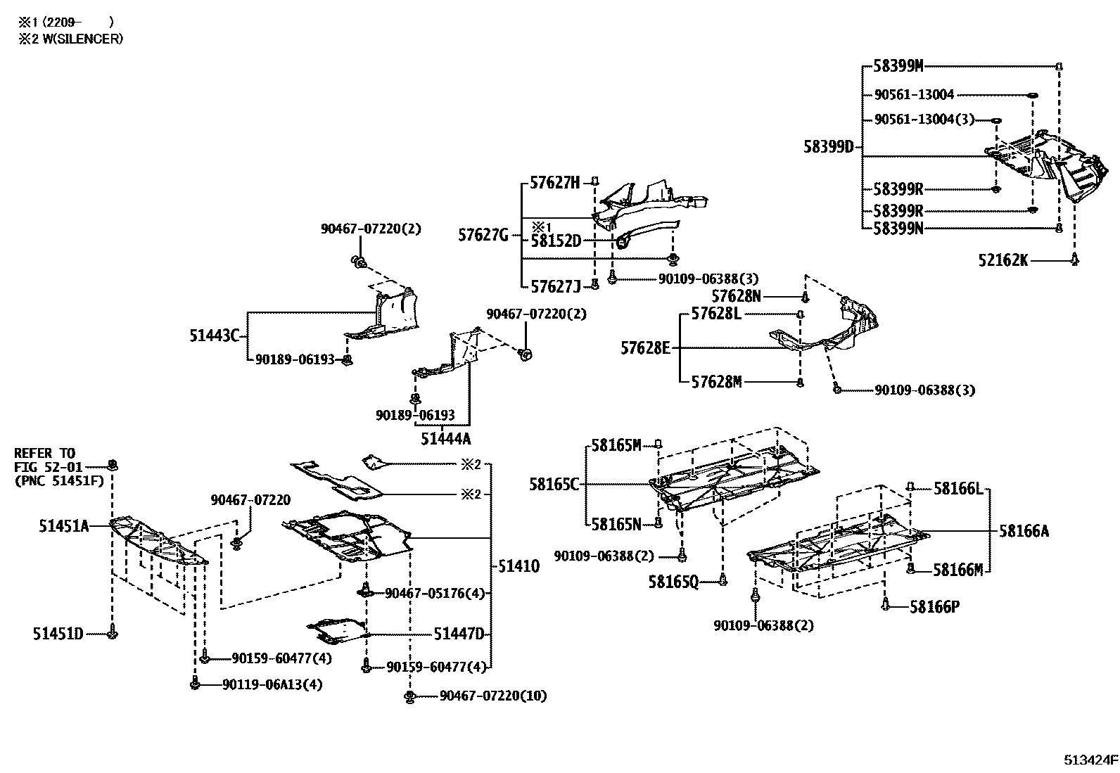 Toyota COROLLA 悬架横梁和发动机底罩 EPC diagram — 513424F