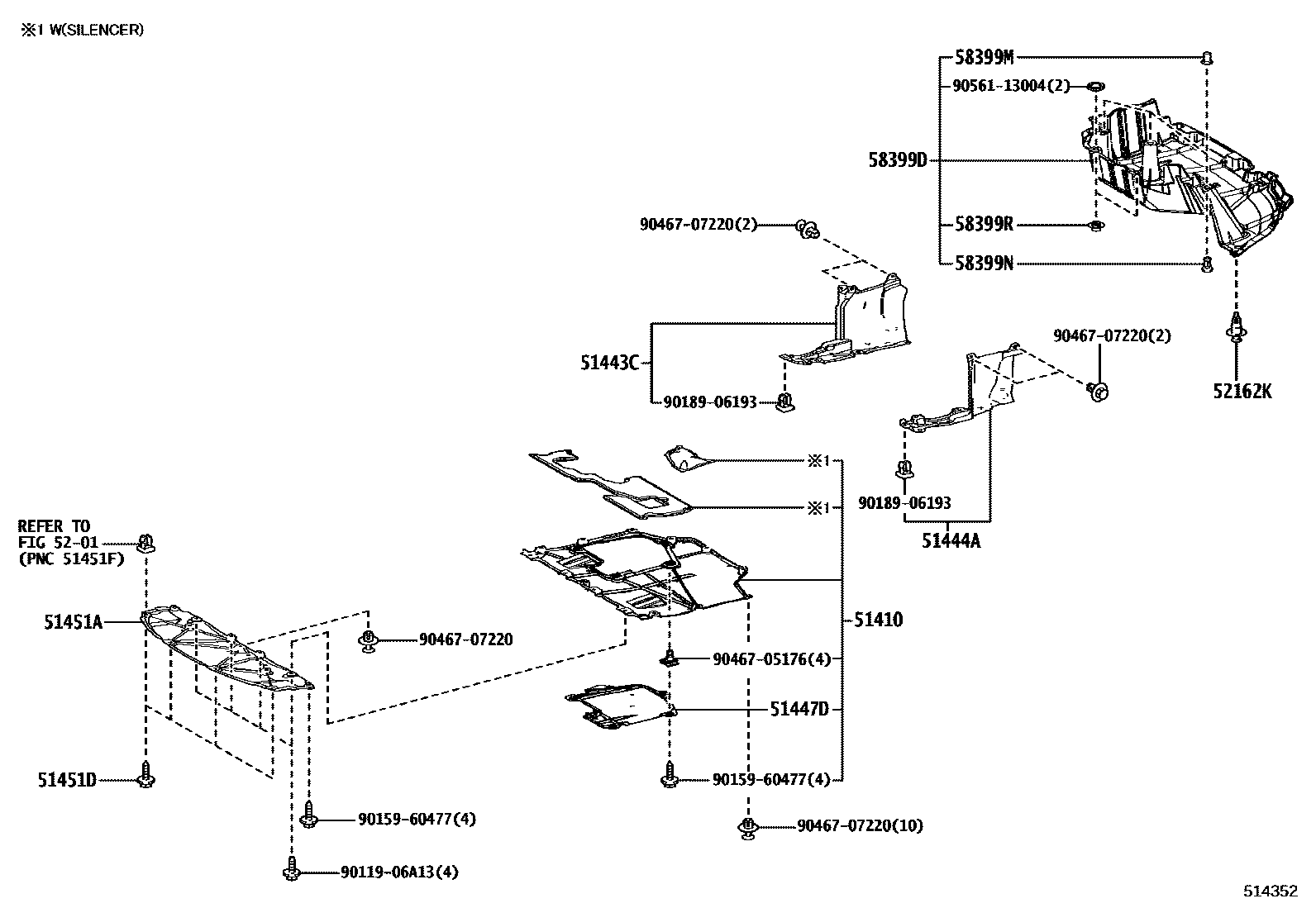 Toyota COROLLA 悬架横梁和发动机底罩 EPC diagram — 514352