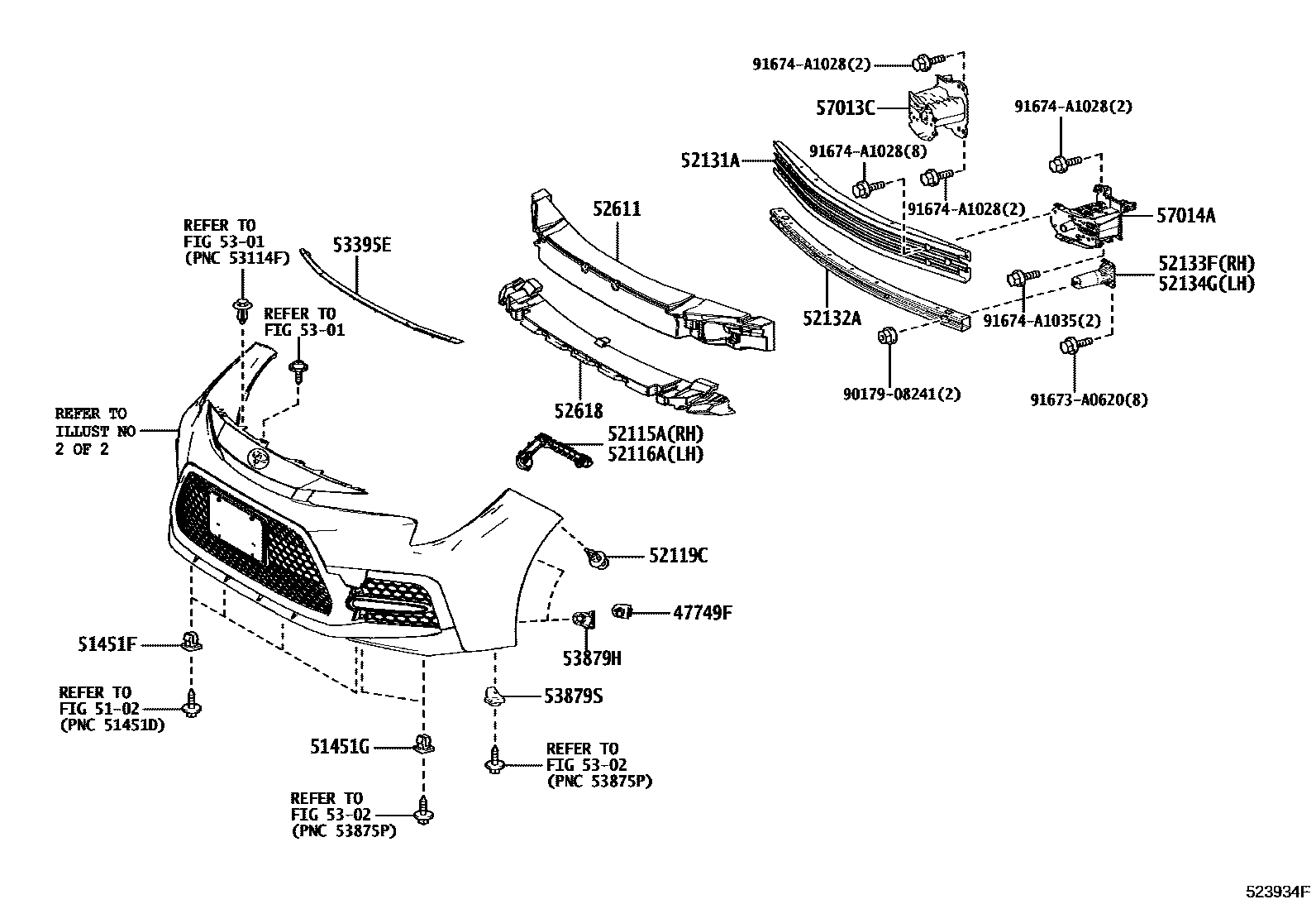 Toyota COROLLA 前保险杠及附件 EPC diagram — 523934F