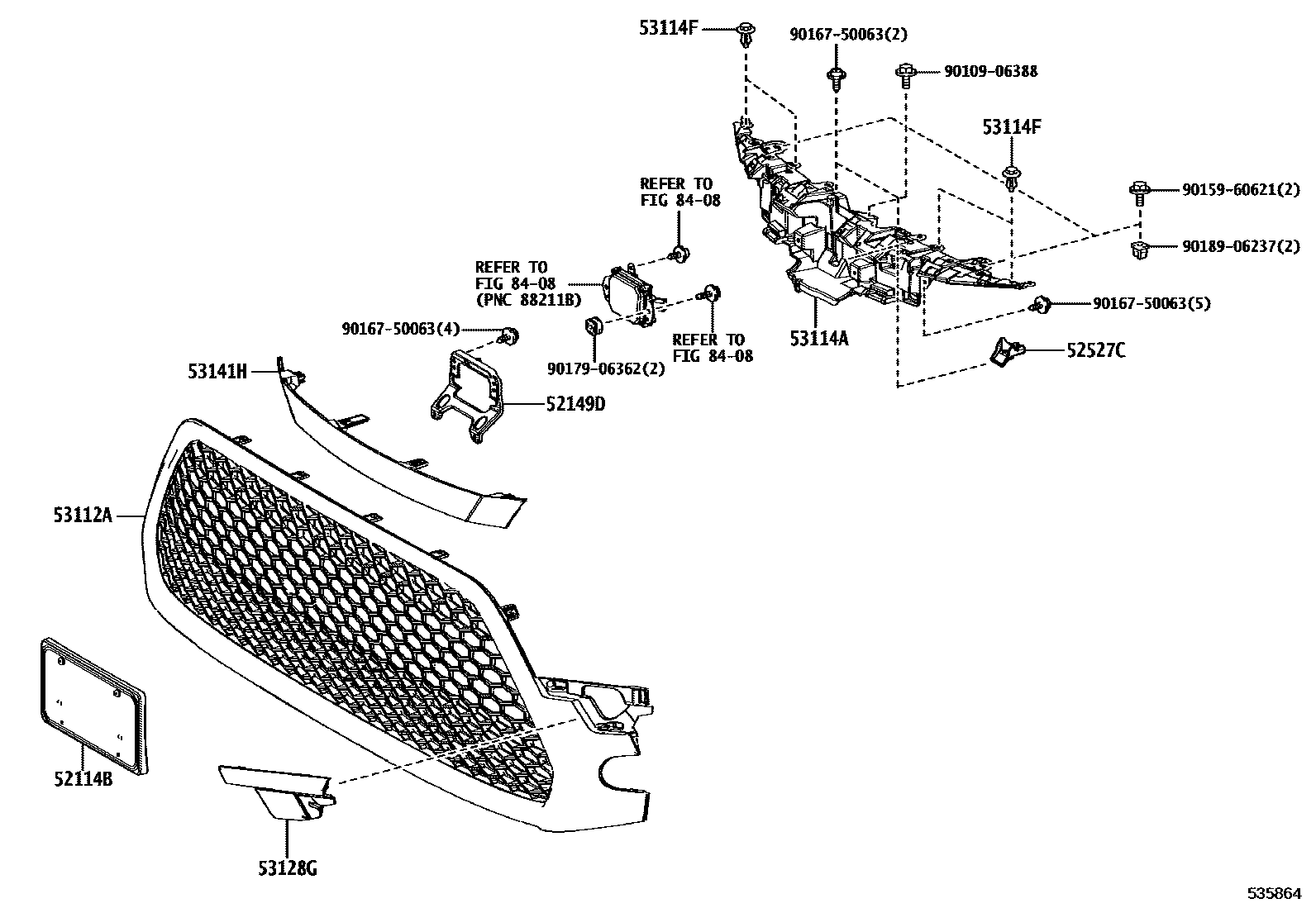 Toyota COROLLA radiator grille EPC diagram — 535864