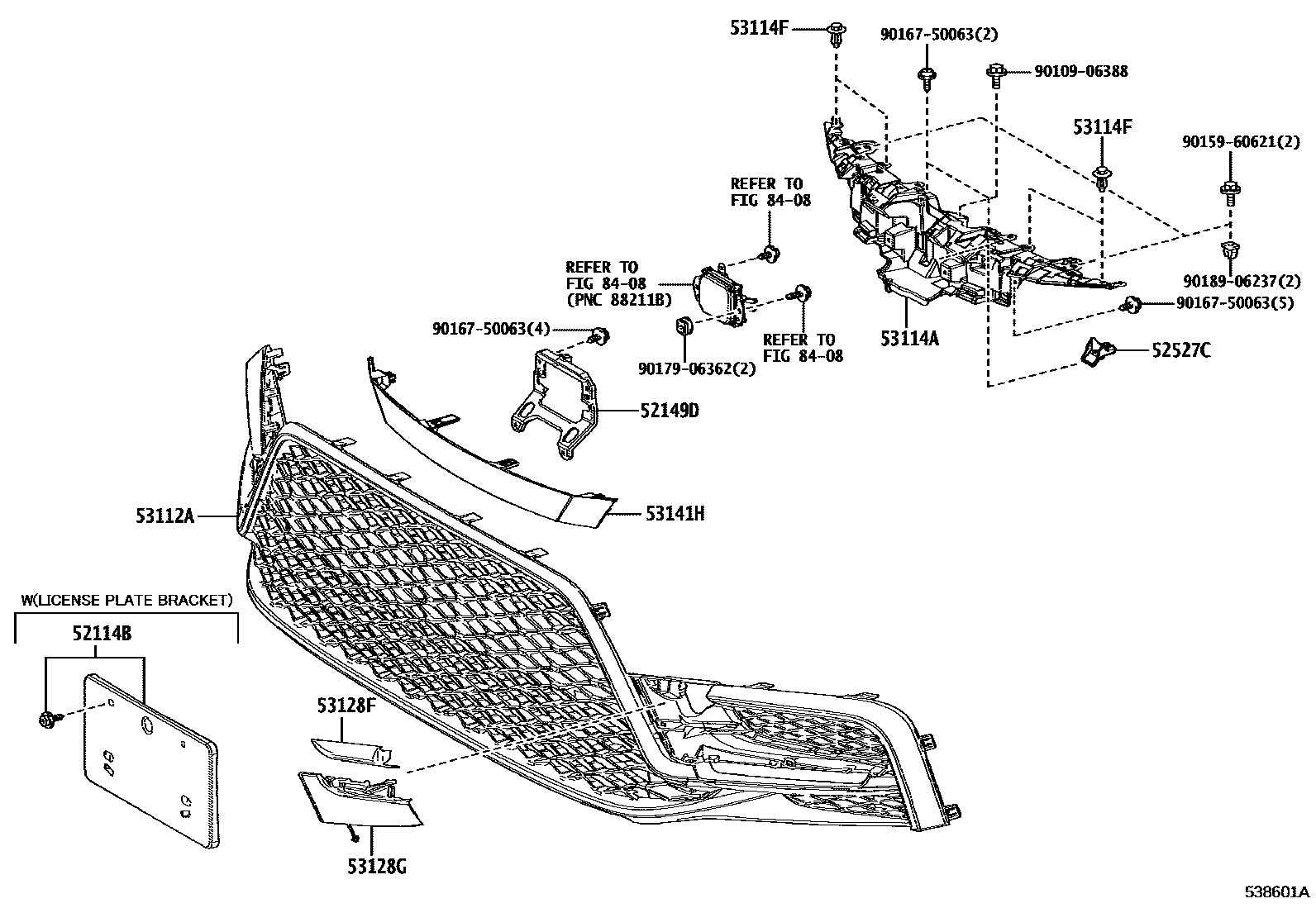 Toyota COROLLA radiator grille EPC diagram — 538601A