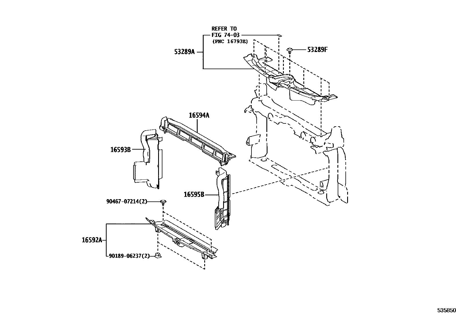 Toyota COROLLA 前翼子板挡泥板和前围板 EPC diagram — 535850