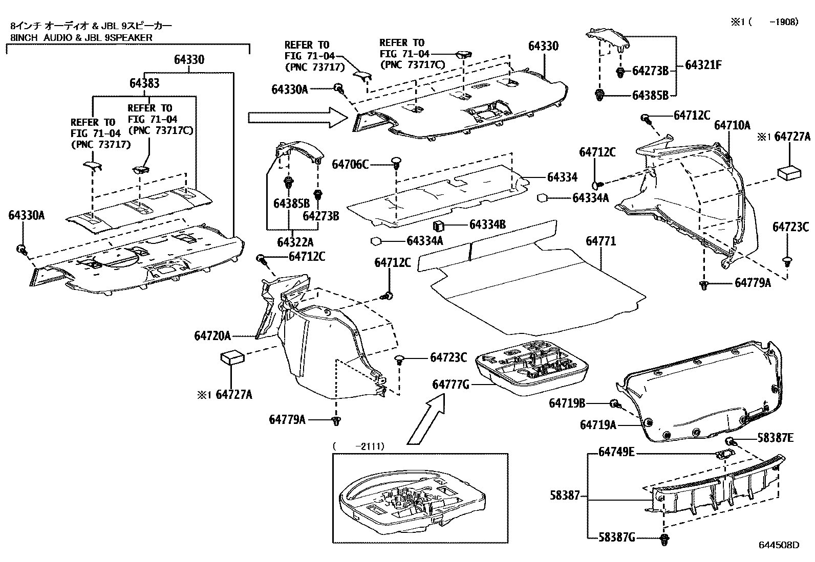 Toyota COROLLA 杂物箱板和行李箱垫 EPC diagram — 644508D